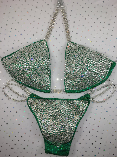 Green 1 bubble LUXE quick ship medium top/HIGHER WIDER front/ micro cheeky (we size bottoms to your measurements)