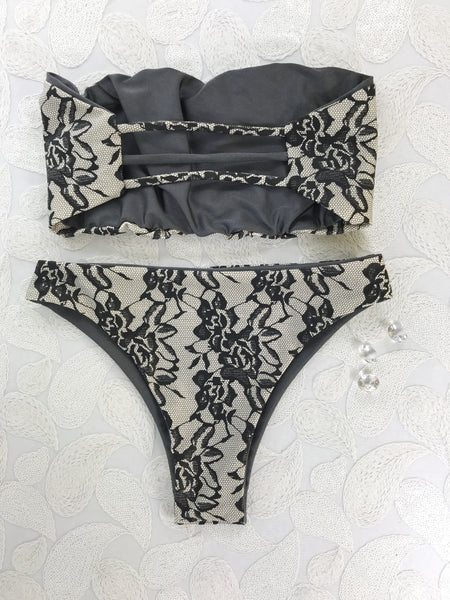 Custom Silver Gunmetal Black Floral 4:1 Flip It Reversible Highwaisted Bikini (NO Scrunch Butt)