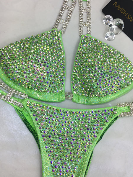 Custom Competition Bikinis Swarovski Lime Green