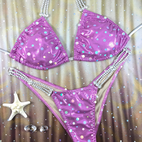 Lilac Bubble Sequin A Cup Top/BRAZILIAN Cheeky Quickship