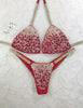 RENTAL #50 Red Iridescent Small Top/micro cheeky color crystal upgrade (we size bottoms to your measurement)