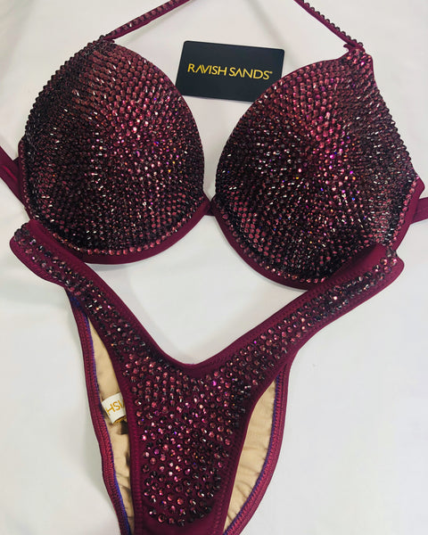 Custom Wellness/Euro cut Competition Bikinis Burgundy/Amethyst Phenomenon Underwire Push up bra (European style bottoms however can be done regular style with connectors