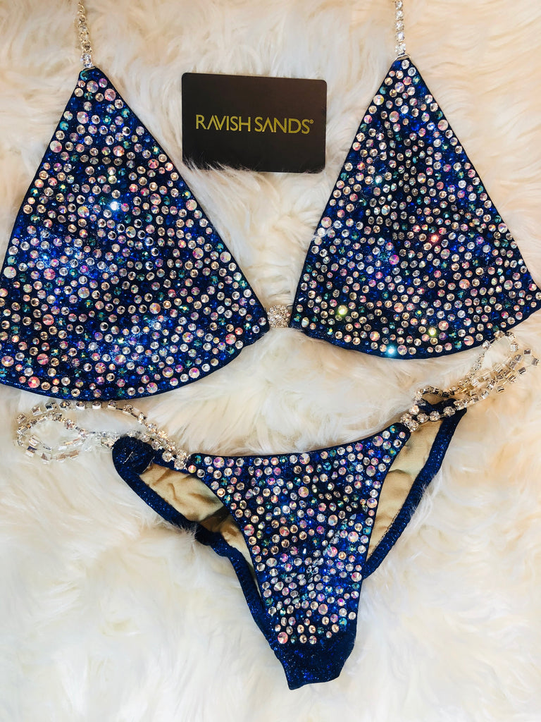 Rental Bikini Royal Blue Sparkle Medium Skinny Top Standard Front/Brazilian Cheeky