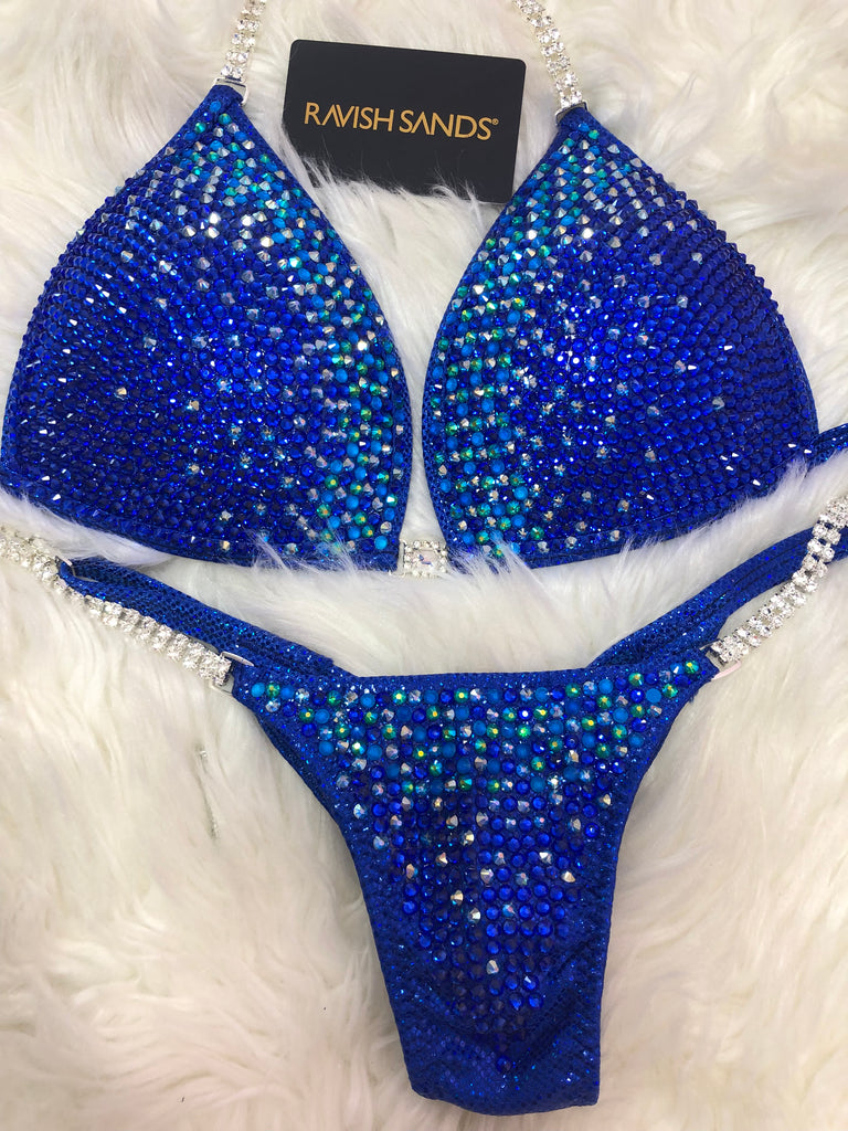 Rental Royal Blue Holo Dot Molded Cup Top/Pro cut Cheeky Bottom