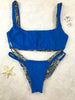 Custom Royal Blue Grey Floral Plunge Neck 4:1 Flip It Reversible Bikini (Emily Hayden)