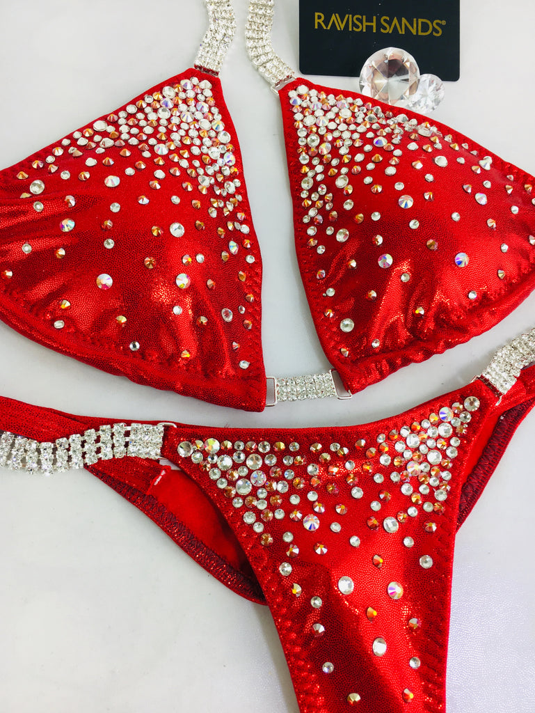 Custom Bubbles Diamond Princess Original Red Metallic Competition Bikini