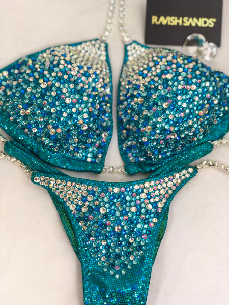 Custom Competition Bikinis Blue/Teal/Aqua Bubble Deluxe Diamond Princess 