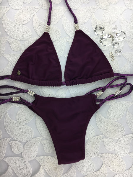 Custom Deep Plum Bikini w/crystal connectors