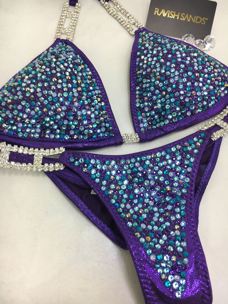 Custom Competition Bikinis Multitone (purple/aqua) exposed fabric trim