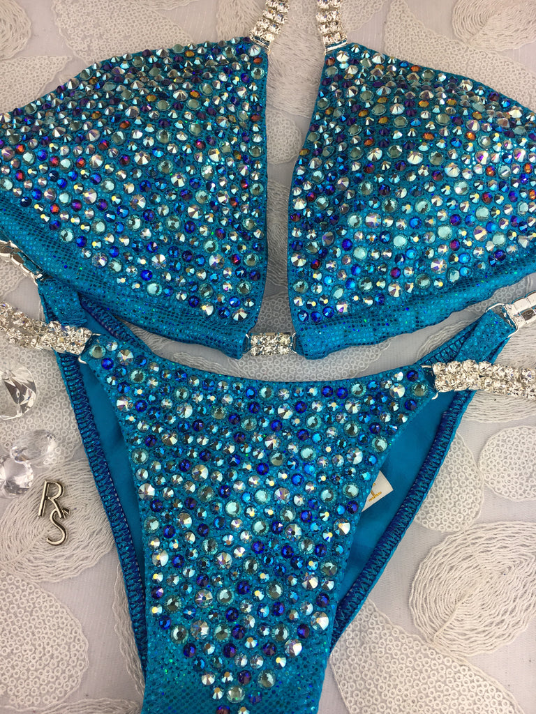 Quick View Competition Bikinis Teal/Aqua Bubbles deLuxe Crystals