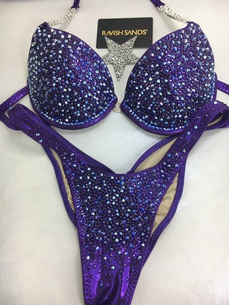 Custom Competition Bikinis Purple Bling Luxe Underwire Push up bra Wellness bikini