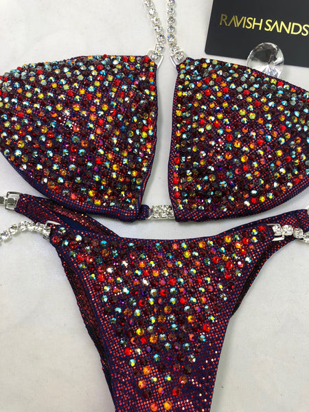 Custom Competition Bikinis Multitone (reds/lava) Swarovski mix