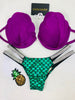 Custom Handmade Fuchsia/Green/Rhinestone Banding Mermaid Underwire Bra Bikini (any color request welcome)***(SUIT SOLD PER PIECE OR SET, price varies)