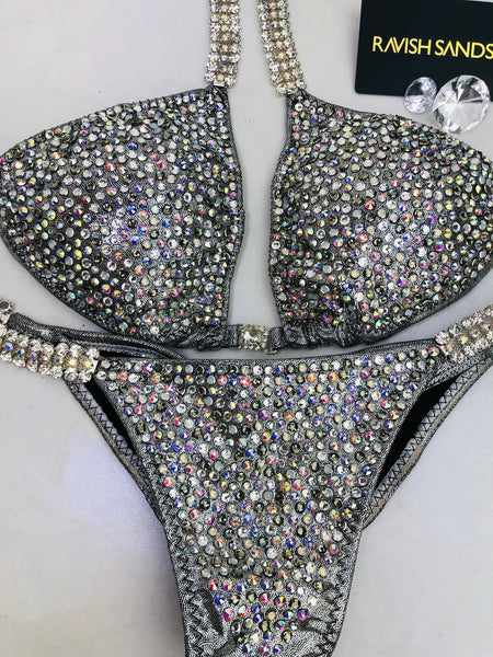 Custom Competition Bikinis Grey/Silver Confetti (Swarovski )