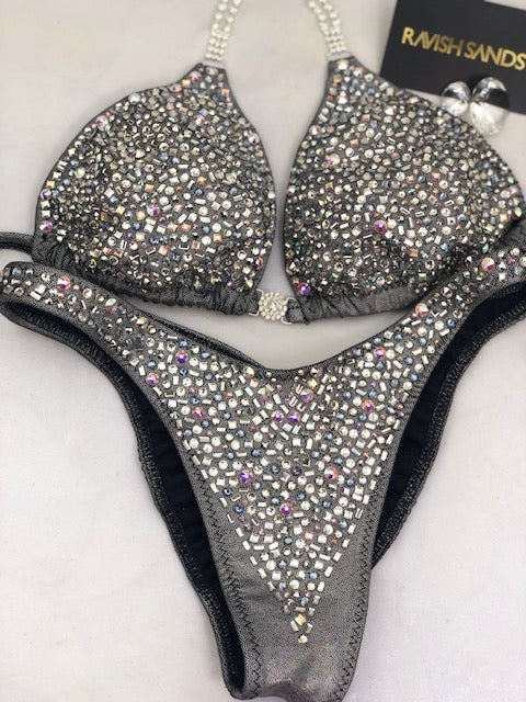 Custom Wellness Competition Bikinis Silver Disco(European style bottoms however can be done regular style with connectors)