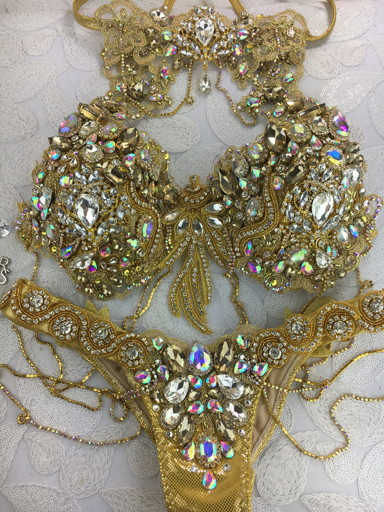 Golden Peacock Custom Themewear with wings $1499 or bikini only $899 (choker included)