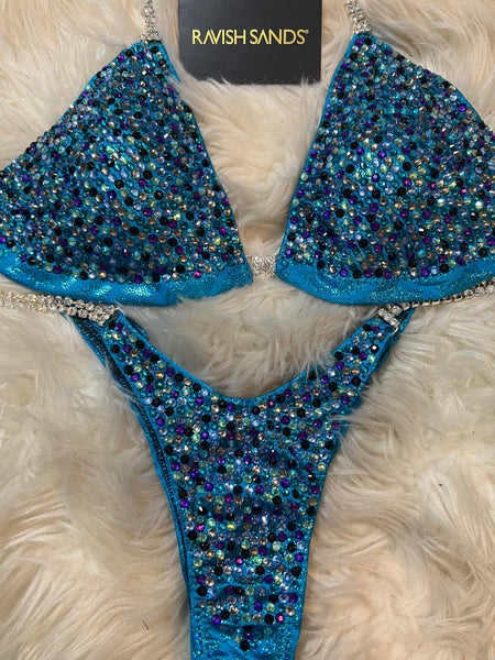 Ready to ship Turquoise Metallic, v cut front, pro cut butt, medium skinny top