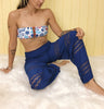Blue stretch Eyelet CoverUp Pants Quick Ship size 32