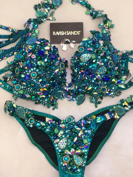 Custom Turquoise Teal Sapphire Ice Glaze Themewear bikini $699