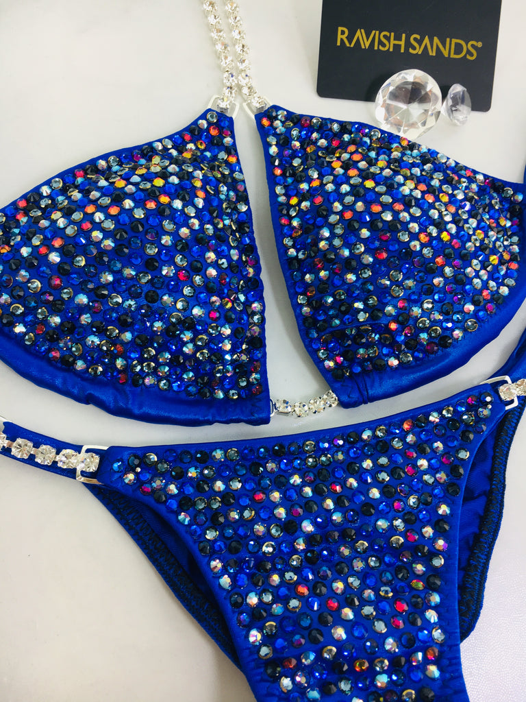 Custom Competition Bikinis Multitone (Blues/lava) Swarovski mix