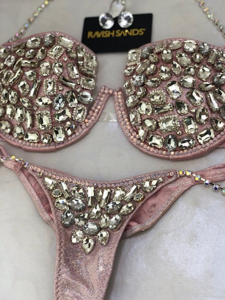 *extremely revealing cut top *Custom Pastel Pink Diamond V-cut Bra Themewear bikini $779 or bikini and wings $1300