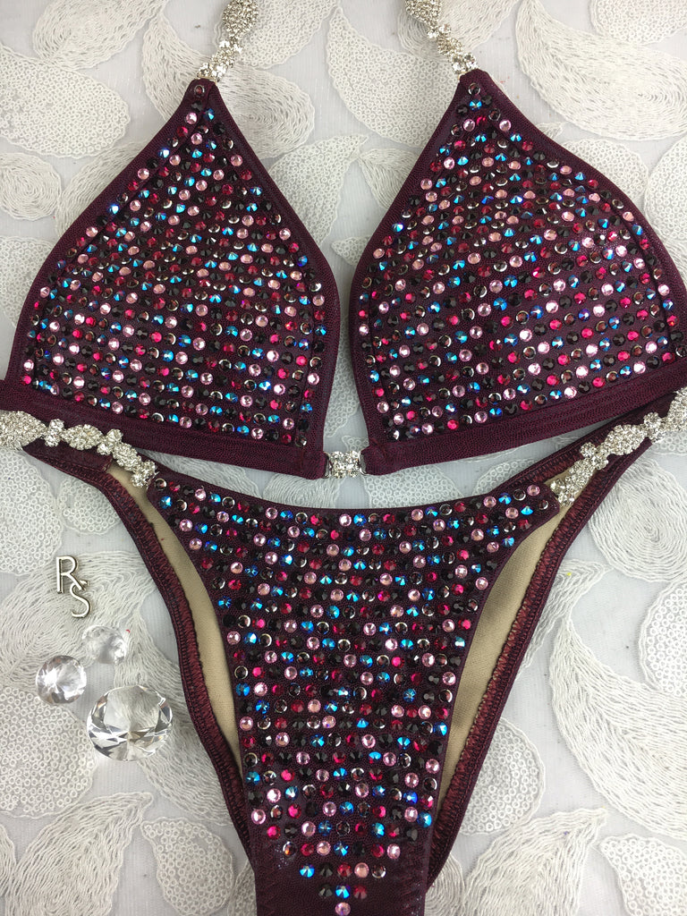 Quick View Competition Bikinis Merlot/Burgundy Bling Luxe Swarovski Crystals (Molded cup)