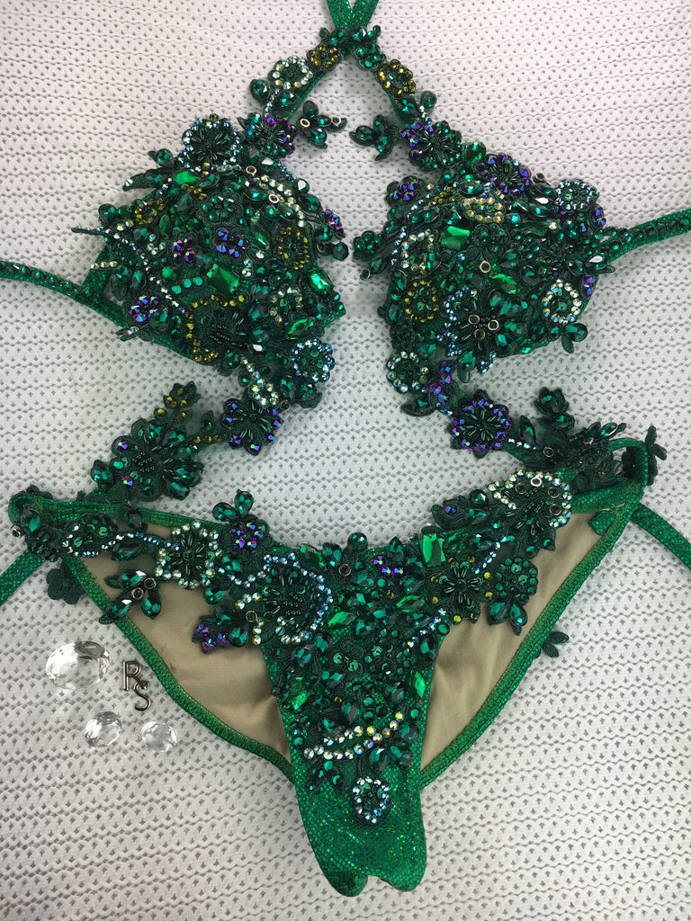 Custom Emerald Floral Escape Themewear bikini $779