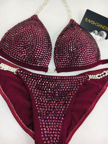 Custom Competition Bikinis Merlot/Wine  w/molded cup 