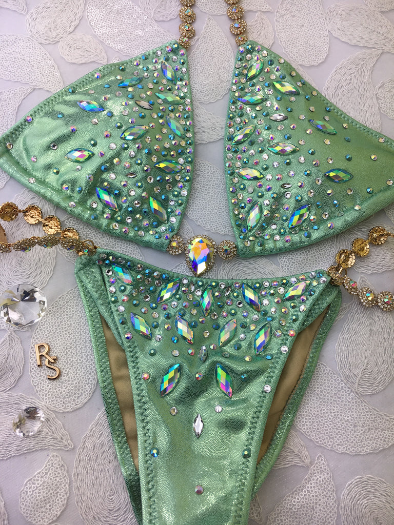Quick View Competition Bikinis Metallic Mint Green Diamond Star