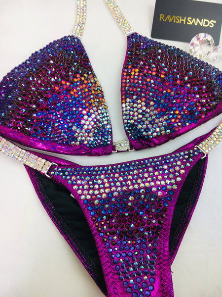 Custom Competition Bikini Dark Fuchsia Sparkle Sideways Gradient Luxe