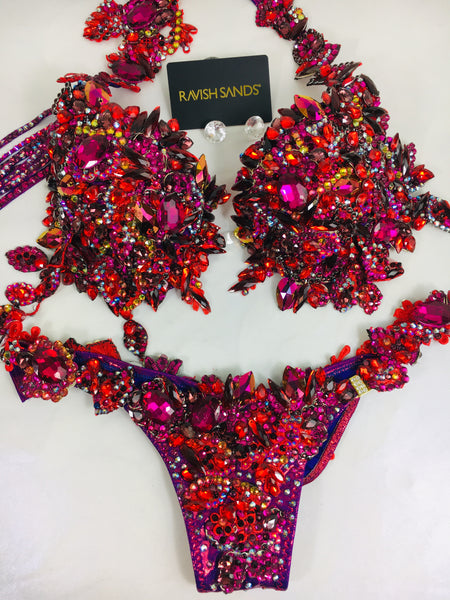 Custom Dark Mermaid Cranberry Red Ice Glaze Themewear bikini $699