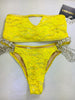 Custom Peekaboo Strapless Yellow Lace over Yellow Multi String Embellished Pool Party Bikini Custom Made to order***(SUIT SOLD PER PIECE OR SET, price varies)