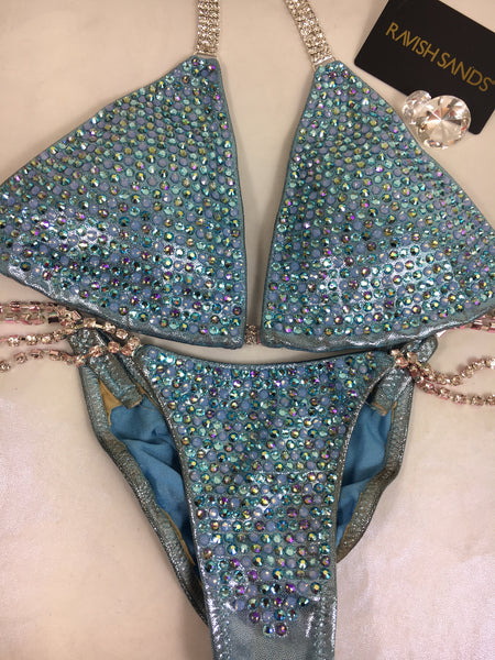 Rental #62 Powder Blue Metallic Small Skinny Top/Micro Cheeky