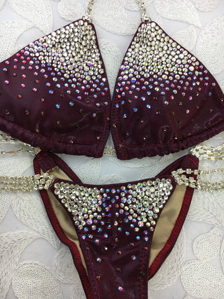 Quick View Competition Bikinis Merlot Wine Red Gradient Bubbles Diamond Princess Swarovski