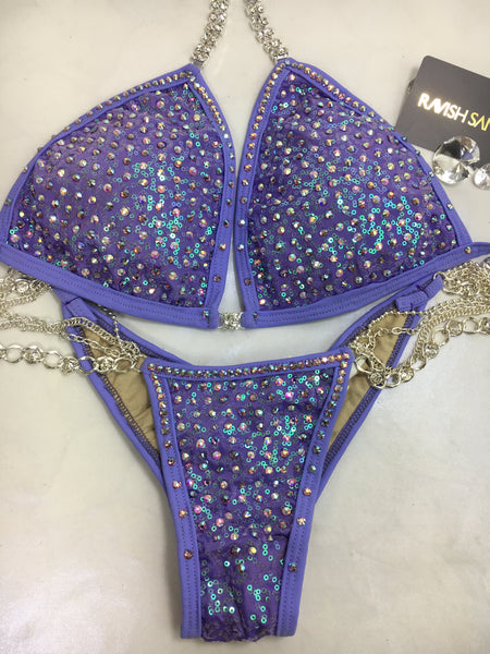 Rental #30 Lilac #13 Seq Celebrity Seq Elite Large skinny Top/micro cheeky color crystal upgrade (we size bottoms to your measurement)