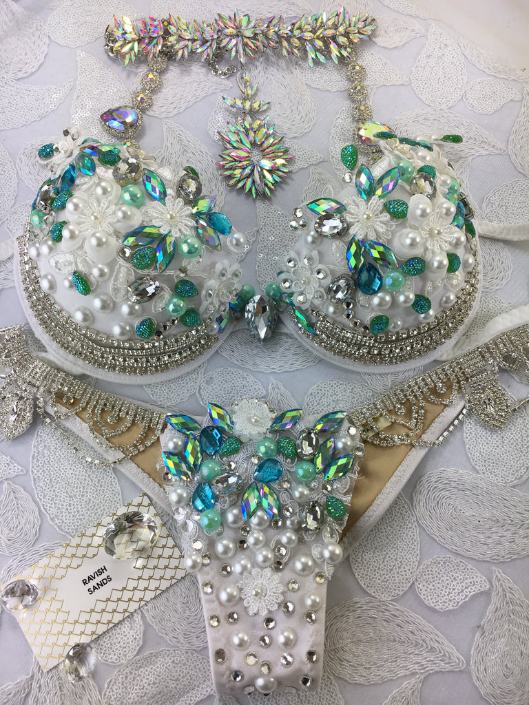 Pearls, Lace, and Glitz Themewear bikini w/choker $539 Or no choker option $499 