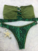 Custom Green Black Floral Crisscross 4:1 Flip It Reversible V Cut Bikini
