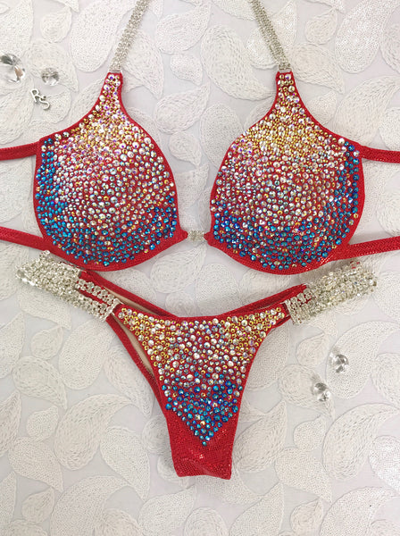 Quick View Competition Bikinis Red Bubbles Gradient With Underwire bra upgrade Swarovski