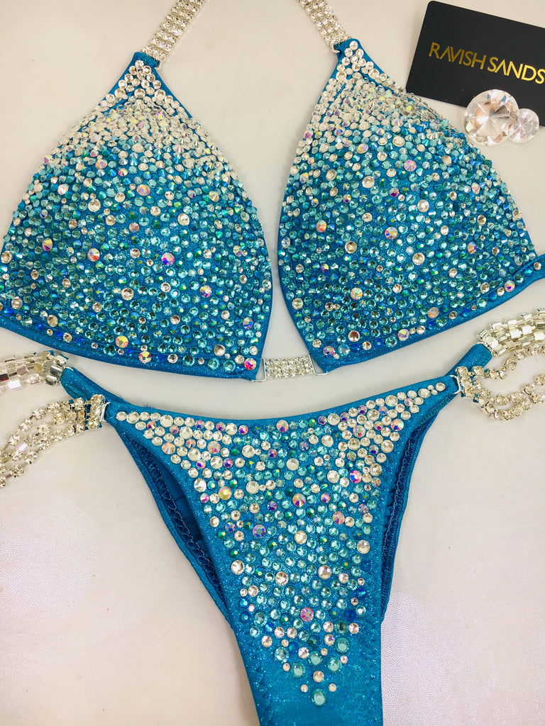 Custom Competition Bikinis Turquoise Blue Bubble Deluxe Diamond Princess 