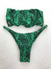 Custom Green Black Floral Seamless Strapless Bikini (Abby)