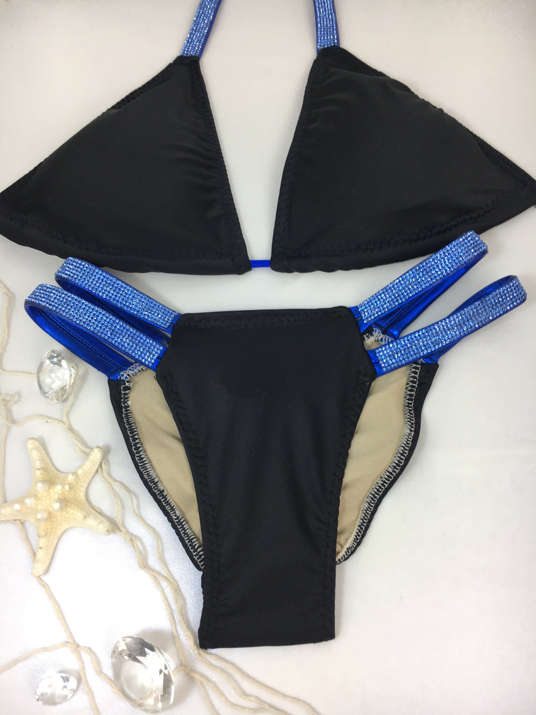 Custom made Pool Party Blue Bling Double Band Bikini***(SUIT SOLD PER PIECE OR SET, price varies)