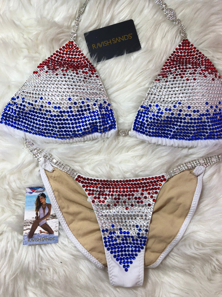 Red White and Blue Gradient Competition Bikini Large Top/Pageant Cheeky Quick Ship