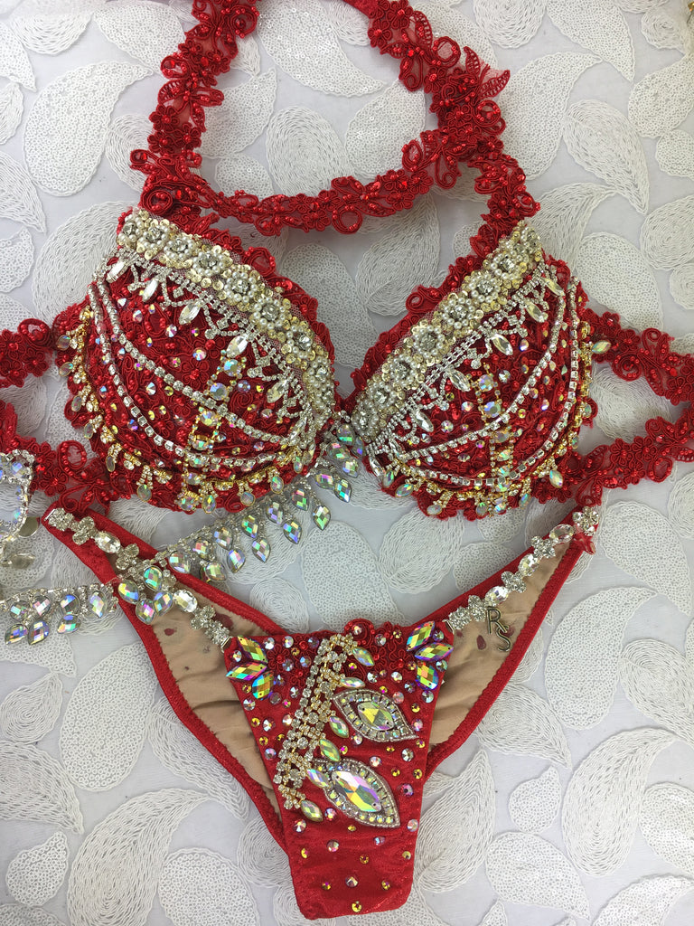Custom Red and Gold Dutchess Themewear with wings $999 OR bikini only $599