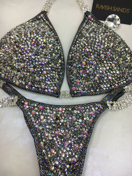 Limited EDITION Custom Competition Bikinis Silver Swarovski Ultimate Bubbles Deluxe (9 different crystals)