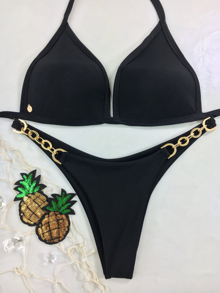 Custom Chic Bae, Black Molded Cup w/gold chain accessory