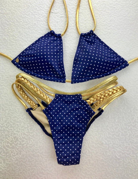Custom Abby Navy Blue Polka Dot Multistring Bikini ***(SUIT SOLD PER PIECE OR SET PRICE VARIES)