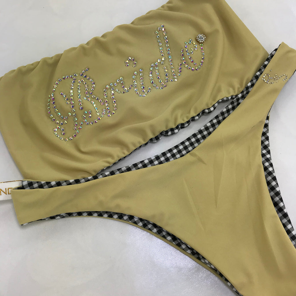 CUSTOM Bride RHINESTONE strapless bikini Wedding/Honeymoon***(SUIT SOLD PER PIECE OR SET, price varies) *can be ordered in any fabric color
