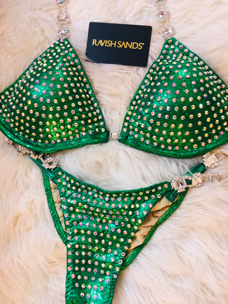 Ready to ship Emerald Green Sequin Medium Top/micro cheeky