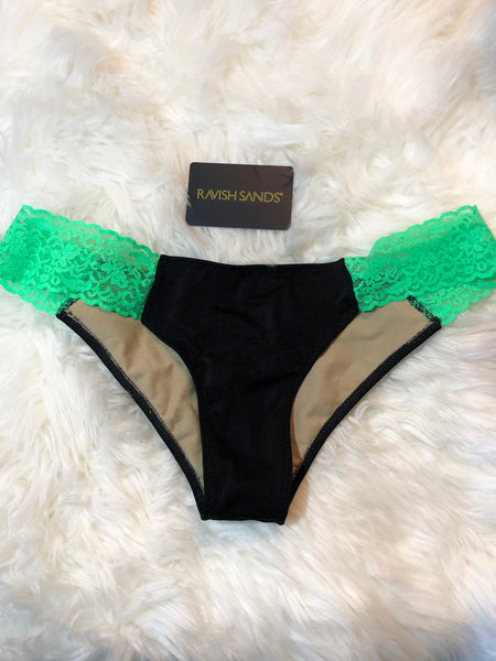Black Green Lace band NO Cheeky Large Midcoverage Bottom Only Quickship