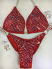 Custom Competition Bikinis Red Bling Luxe wellness Swarovksi Crystals Molded cup